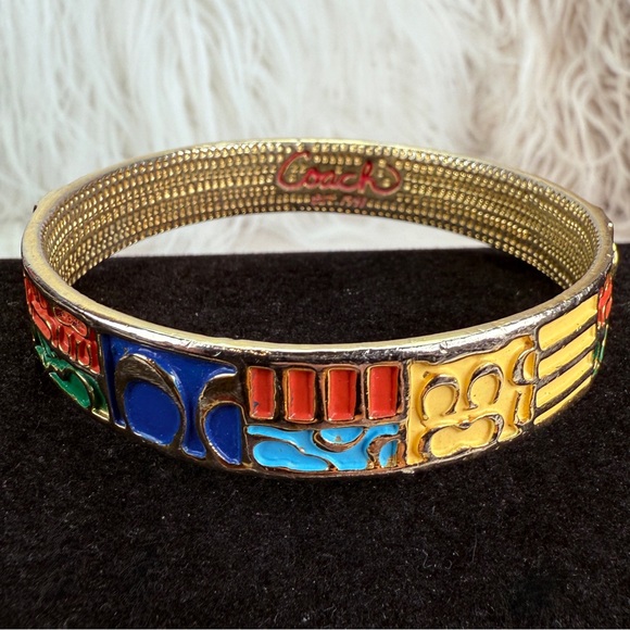 Vintage Textured Goldtone colorful signature Coach bangle bracelet - Picture 4 of 12